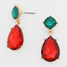 Emerald and Red Teardrop Crystal Earrings - $18.95