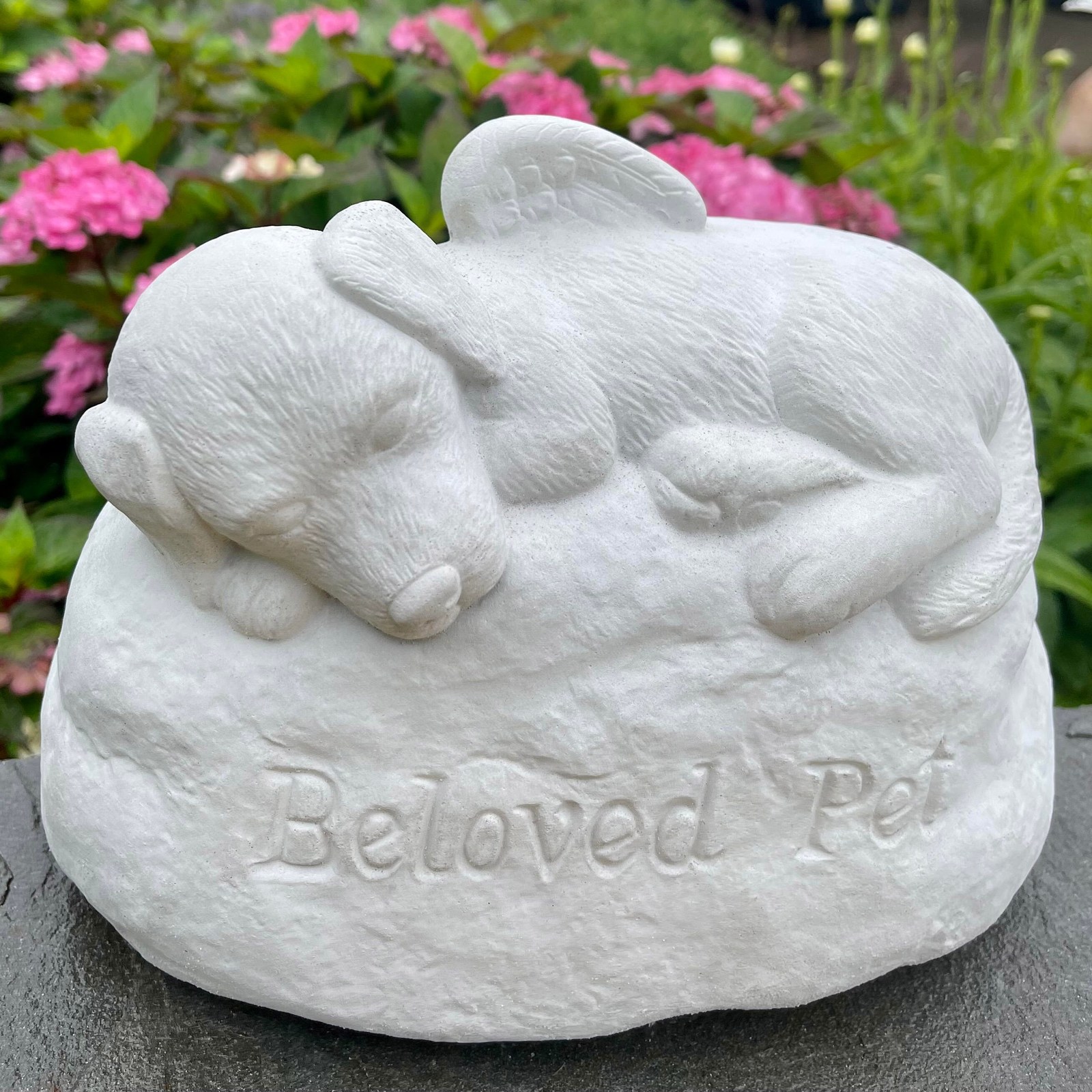Primary image for Outdoor Dog Memorial For Garden 9" Concrete Puppy Angel Cement Statue Stone Head