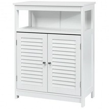 Wood Freestanding Bathroom Storage Cabinet with Double Shutter Door-White - Col - £109.74 GBP