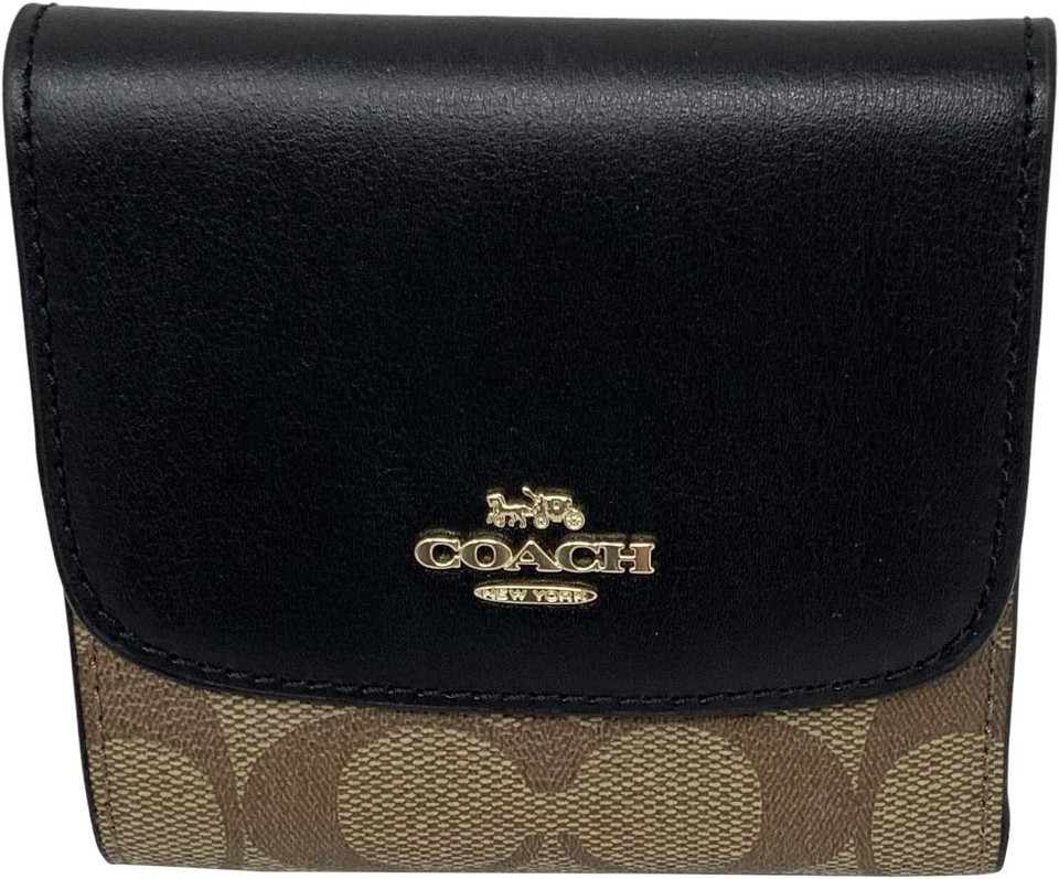 Coach F87589 small Wallet signature Khaki Black PVC leather NWT LQQK - $74.95