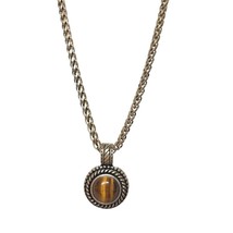 Vintage Premier Designs Tiger&#39;s Eye Silver Tone Pendant Necklace Costume... - $24.26