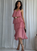 ZARA BNWT 2025. MARSALA PINK MIDI DRESS RUFFLES STRAPS BELTED. 5029/186/172 - $94.27