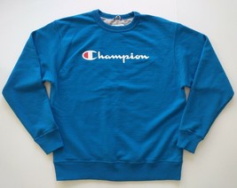 Champion~Men&#39;s~Powerblend~Graphic~Crewneck~Sweatshirt~Blue~Spellout~Sz L~EUC - £15.42 GBP