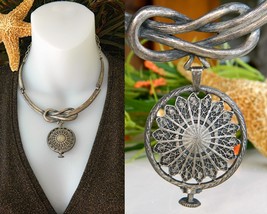 Steampunk Knot Choker Necklace Medallion Chunky Silver Metal - $49.95