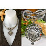 Steampunk Knot Choker Necklace Medallion Chunky Silver Metal - £39.50 GBP