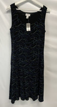 Chico&#39;s Travelers Black Dress Blue Sea Vista Print Sleeveless NEW SZ 1 M/8 - £35.28 GBP