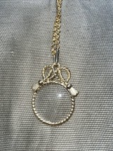 Magnifying Glass Pendant Gold Tone Necklace 30” Chain New - £19.78 GBP