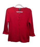 Talbots Pima Cotton Cardigan Sweater Red Size PL Petite Knit 3/4 Sleeve ... - £13.99 GBP
