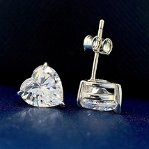 New 3Ct GRA Certified Heart Cut Moissanite Solitaire Stud Earrings in 925 Silver - £103.09 GBP