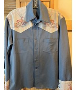 Unbranded Vintage 44” Chest Blue Deer Print Long Sleeve Button Up Acryli... - $53.47 CAD