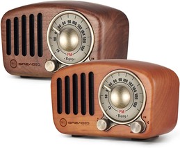 Vintage Radio Retro Bluetooth Speaker- Greadio Wooden FM Radio, Walnut+Cherry - £79.92 GBP