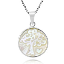 Sacred Love Tree of Life Carved Seashell .925 Sterling Silver Necklace - £14.60 GBP
