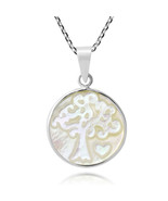 Sacred Love Tree of Life Carved Seashell .925 Sterling Silver Necklace - £14.51 GBP