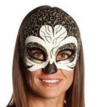 Womens Halloween Eye Face Mask Hard Masquerade Gold White Cat - £6.30 GBP