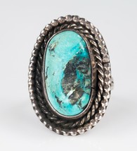 Navajo Native American Sterling Silver Turquoise Ring Signed GH, Size 6.50 - £102.76 GBP