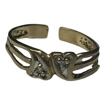 Vintage 10K Yellow Gold Kids Or Pinky Ring Two Diamond Hearts  - £97.89 GBP