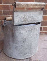 Antique DeLuxe WashBucket-Wooden Rollers-Galvanized Metal-Handel-Hinged-Vintage. - £29.20 GBP