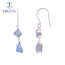 925 sterling silver Handmade earring Natural Aquamarine Rough bezel setting braz - £38.46 GBP