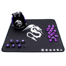 Polyhedral Metal Dice Set for D&amp;D with Play Mat, Dice Bag and Counters - Purple - £31.88 GBP