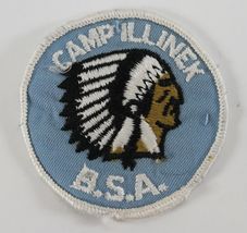 Vintage Camp Illinek Chief Blue &amp; White Twill Round Boy Scouts BSA Camp Patch - £9.32 GBP