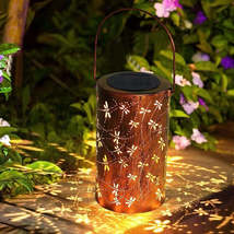 Solar Lantern Outdoor Waterproof Courtyard Decoration Wrought Iron Cylinder Holl - $35.20+