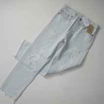 NWT Levi&#39;s Wedgie Straight in Thin Ice Destroyed Rigid Denim Crop Jeans 32 $128 - £33.19 GBP