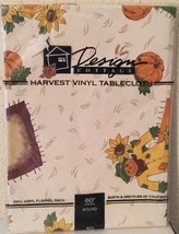 Design Cottage Harvest Vinyl Flannel Backed Tablecloth Round 60&quot; New - £12.01 GBP
