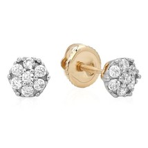 1/2CT Simulated Diamond Cluster Stud Earrings 14k Yellow Gold Plated Silver - £75.04 GBP