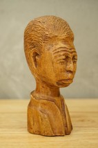 Vintage MCM Original Art Solid Wood Carving Pensive Sad Man Bust 7&quot; Tall - £35.49 GBP