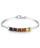 Sterling Silver Five Stone Amber Bangle Bracelet - $163.39 CAD