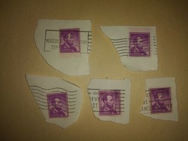 Lot #3 5 1954 Lincoln 4 Cent Cancelled Postage Stamps Purple Vintage VTG... - $9.90