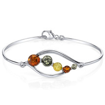 Sterling Silver Multi-Color Amber Open Leaf Bangle Bracelet - £86.49 GBP