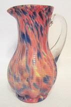 Spatter Cased Glass Pitcher Leslie Pina Estate Abstract Pattern Multicolor 10 in - £43.24 GBP