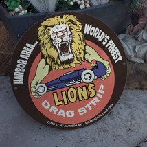 Vintage 1954 Lions Drag Strip Raceway &#39;World&#39;s Finest&#39; Porcelain Gas &amp; Oil Sign - £99.05 GBP