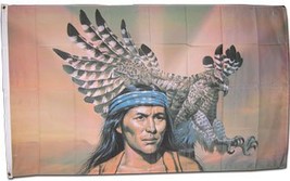 American Indian with Eagle - 3&#39;X5&#39; Polyester Flag - £12.04 GBP