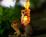 Solar Garden Statues Outdoor Decor 11&quot; - Squirrel and Owl Standing on He... - $33.50