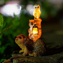 Solar Garden Statues Outdoor Decor 11&quot; - Squirrel and Owl Standing on He... - $33.50