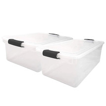 64Qt Stackable Plastic Storage Bin Container Box W/Latch Lid, Clear(2 Pack) - £109.48 GBP
