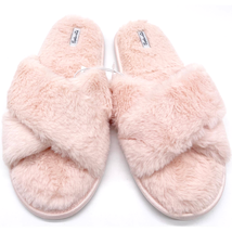 NEW Splendid Fuzzy Slippers Womens M/L Criss Cross Light Pink Cozy Sleepwear - $18.29