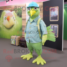 Lime Green Pigeon mascot costume character dressed with a Chambray Shirt and Mes - £938.10 GBP