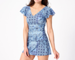 Denim &amp; Co. Beach V-Neck Flutter Sleeve Tankini Skirt Blue Patchwork, Pl... - $24.70