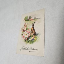 Frohliche Ostern Easter Postcard Rabbit Bunny Eggs Flowers Writing dated 1931 - $7.98