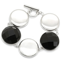 LOS333 - Rhodium 925 Sterling Silver Bracelet with Semi-Precious Agate in Jet - $2,474.97 MXN