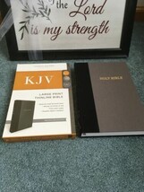 KJV LARGE PRINT BIBLE THIN LINE RED LETTER CLOTH ON BOARD BLACK/GRAY - $15.75