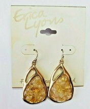 Erica Lyons Gold Tone French Wire Earrings Dangle Clear Gold Stone Chip Earrings - £10.64 GBP