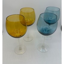 Vintage Wine Goblets  Amber and Blue Balloon Wine Glasses Stemware 8.5&quot; Set of 4 - $33.87