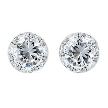 Timeless Halo Round Cubic Zirconia 10mm Sterling Silver Stud Earrings - £11.89 GBP