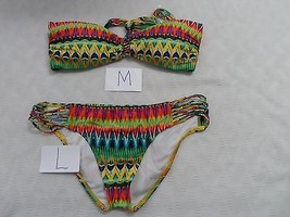 Luli Fama Tulum Party Knotted Bandeau Bikini Top Multi M &amp; Bottom L-$172 NWOT - £42.99 GBP