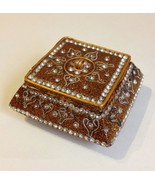 Gold Sparkle Trinket Jewelry Box Holder Clear Rhinestone Inlay Square Resin - £24.05 GBP