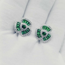 2CT Baguette Cut CZ Green Emerald Women&#39;s Stud Earrings 14K White Gold Plated - £83.66 GBP